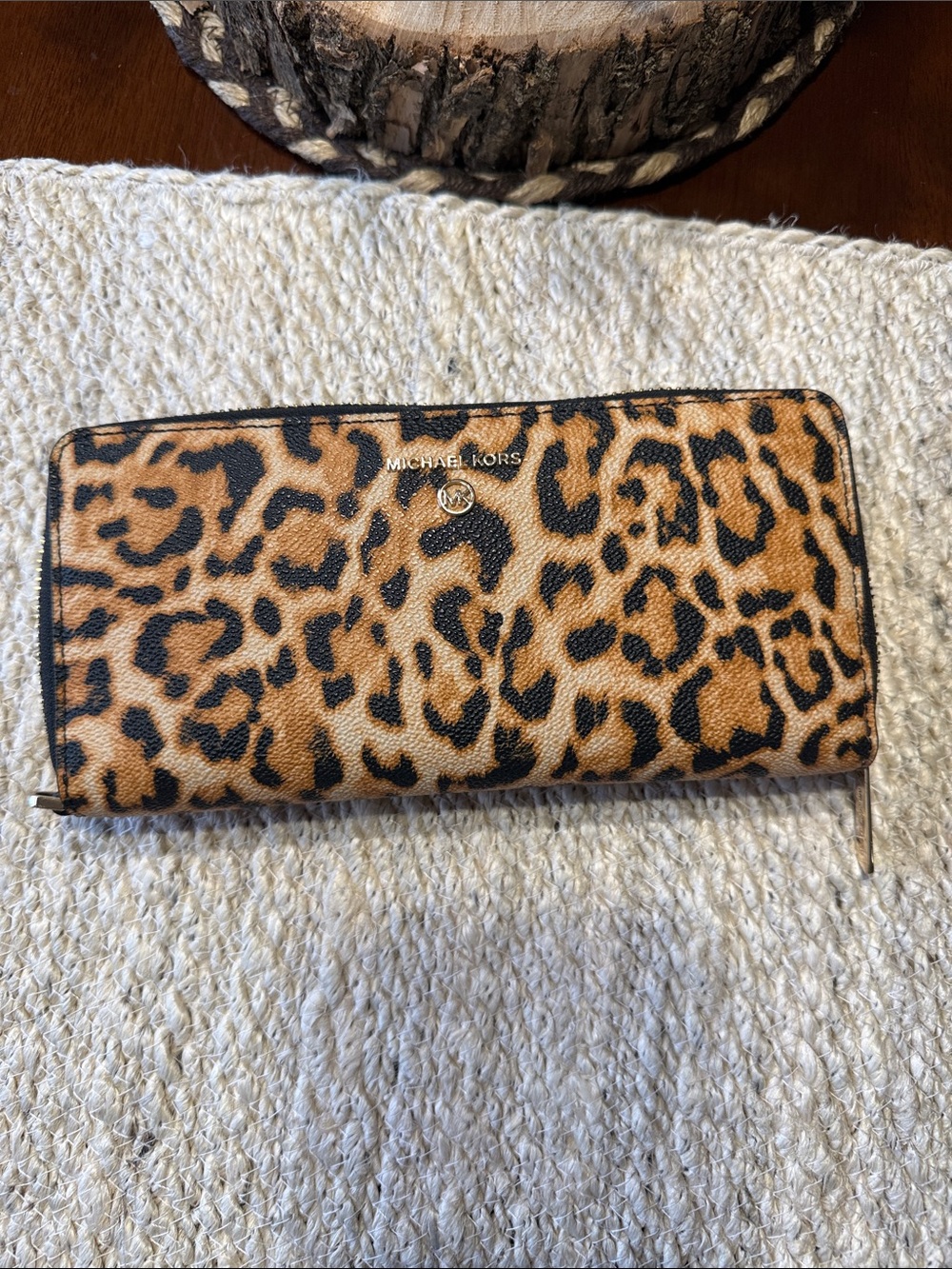 Michael Kors Leopard Print Zip-Around Wallet in Brown and Black